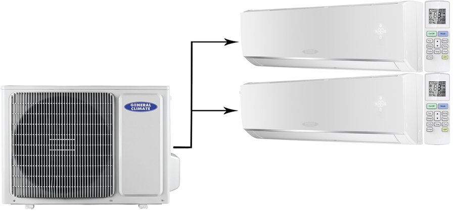 Мульти сплит-система на 2 комнаты General Climate Free Multi 2 GU-M2E14H32/GC-ME07HR32*2 от интернет-магазина ClimateON